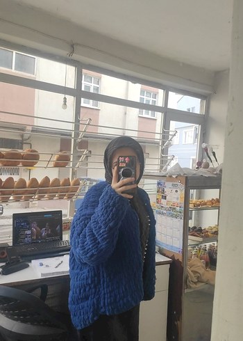 Kadın Mavi Örgü hırka - Görsel 3