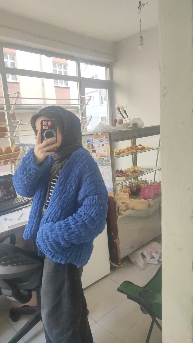 Kadın Mavi Örgü hırka - Görsel 4