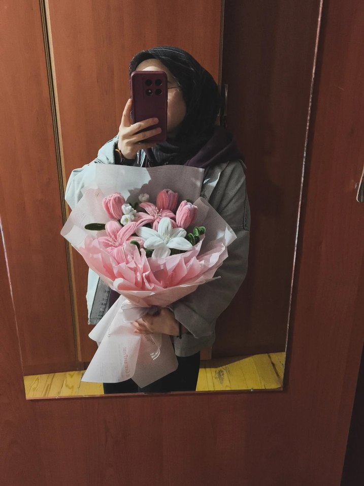 Pembe ve Beyaz El Yapımı Çiçek Buketi - Görsel 5