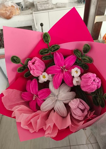 Bohem Tarzda Renkli Kadife Çiçek Buketi - Görsel 6