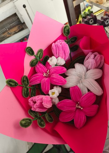 Bohem Tarzda Renkli Kadife Çiçek Buketi - Görsel 5