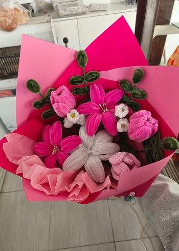 Bohem Tarzda Renkli Kadife Çiçek Buketi - Görsel 7