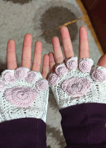 Bohem Tarzı Beyaz Örgü Kadın Eldiven - Görsel 2