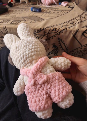 Pembe Tulumlu Yumuşak Tavşan Oyuncak - Görsel 6