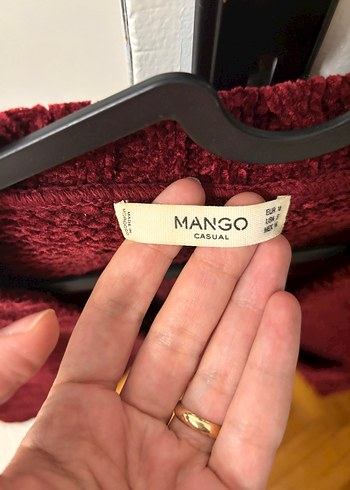 Mango Bordo V Yaka Örgü Kadın Kazak