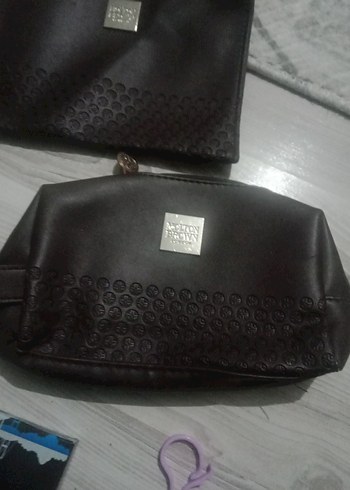 Kahverngi Deri Kadın Makyaj Çantası durmaktan fermaar renk atmis - Görsel 2