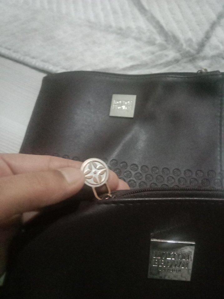 Kahverngi Deri Kadın Makyaj Çantası durmaktan fermaar renk atmis - Görsel 4