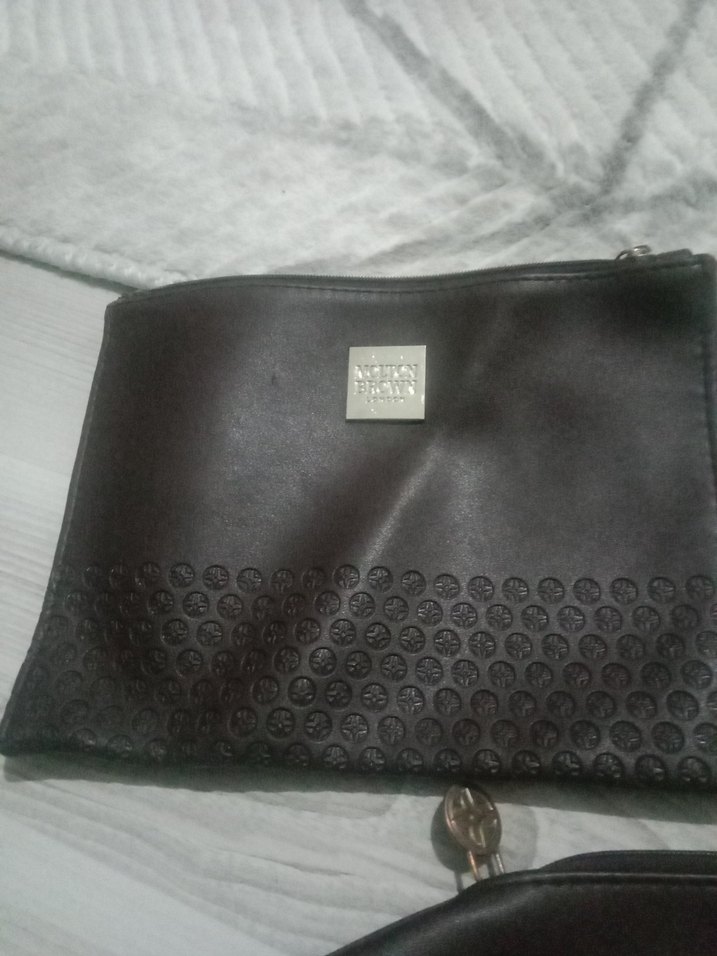 Kahverngi Deri Kadın Makyaj Çantası durmaktan fermaar renk atmis - Görsel 3