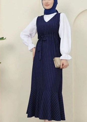 Lacivert Kemerli Uzun Elbise sadece jile - Görsel 2
