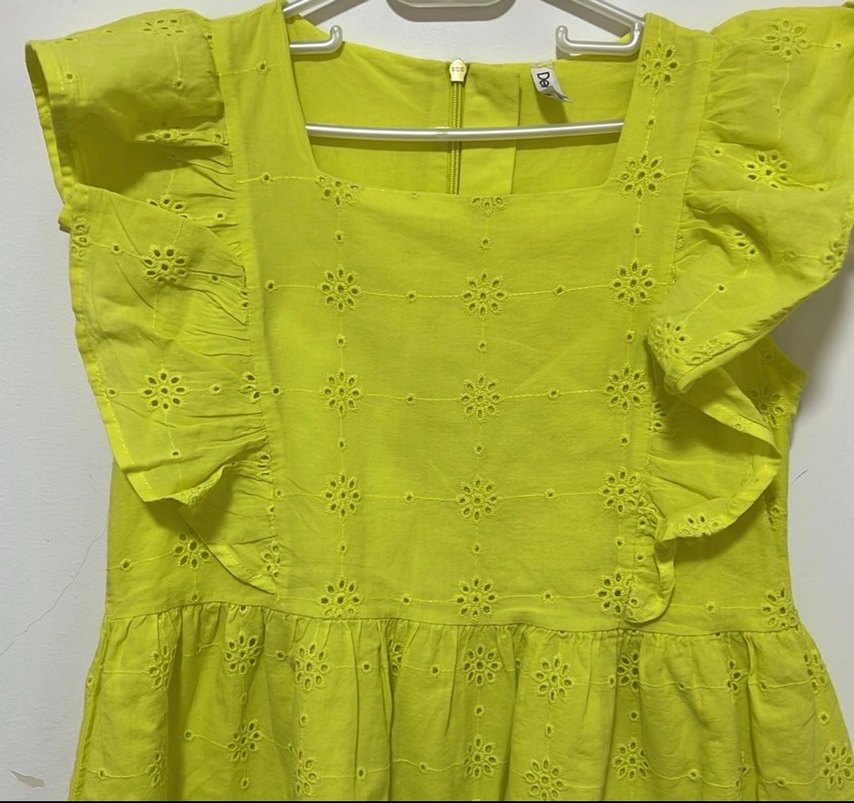 Fıstık yeşili Nakışlı Fırfırlı Kız Elbisesi - Görsel 2