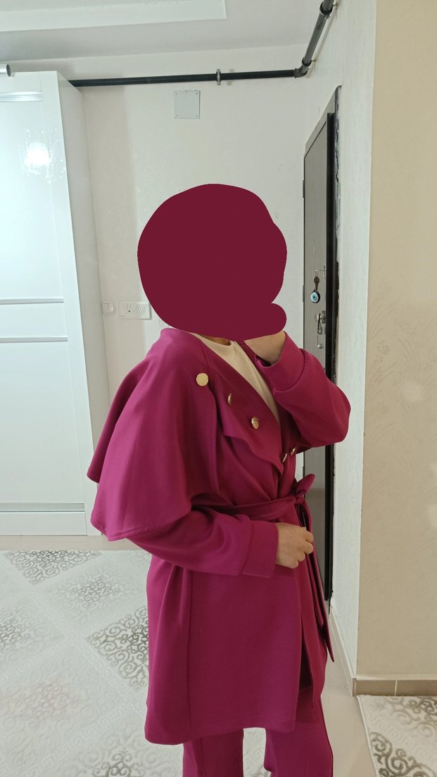 Düğmeli Uzun fuşya Kadın Takım Elbise - Görsel 2