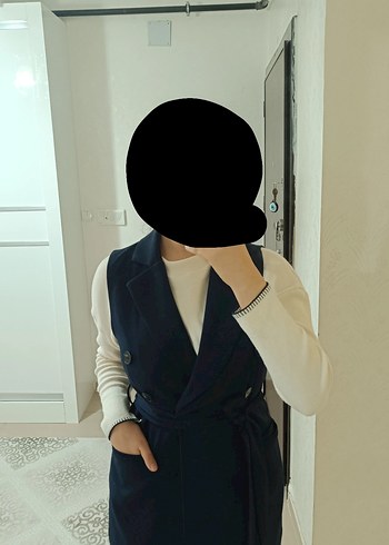 lacivert kemerli blazer yelek - Görsel 2