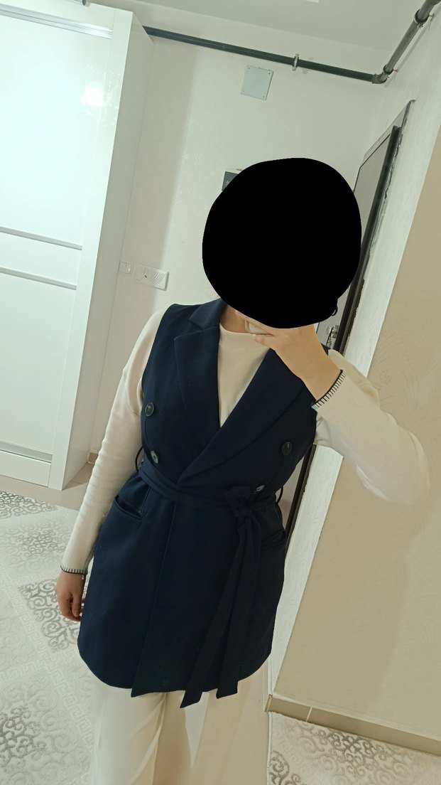lacivert kemerli blazer yelek - Görsel 3