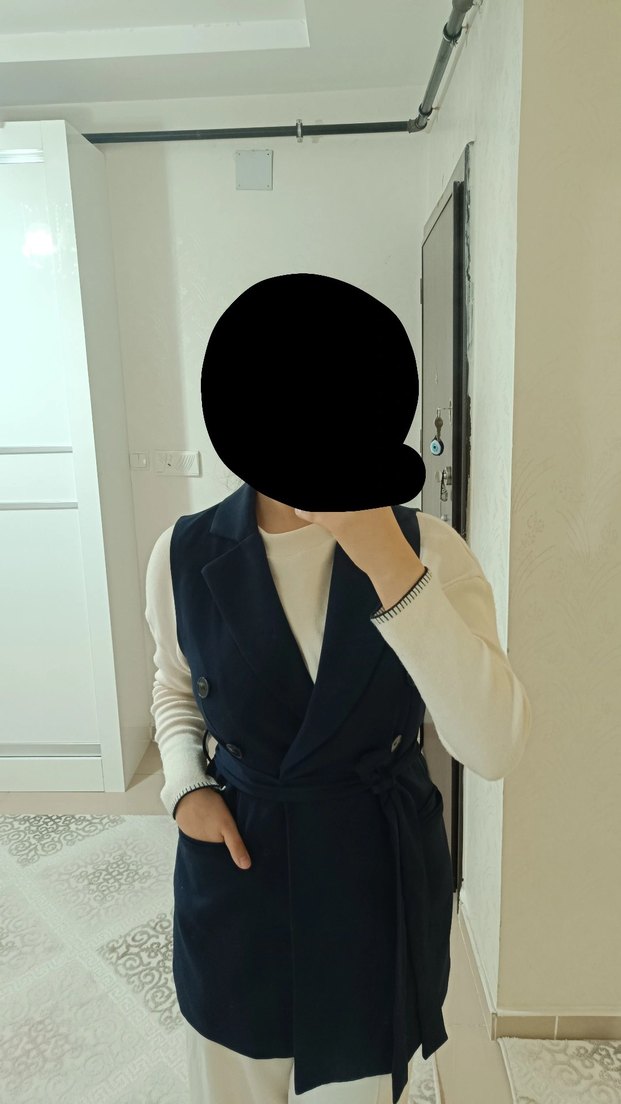 lacivert kemerli blazer yelek - Görsel 2