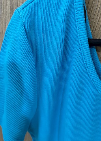 l Beden mavi Renk Mavi Tek Omuz Mini Crop Top