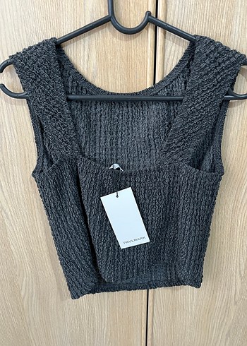 l Beden Gri Kolsuz Triko Kadın Crop Bluz