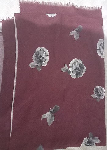 bordo gri cicek desenli şal - Görsel 2