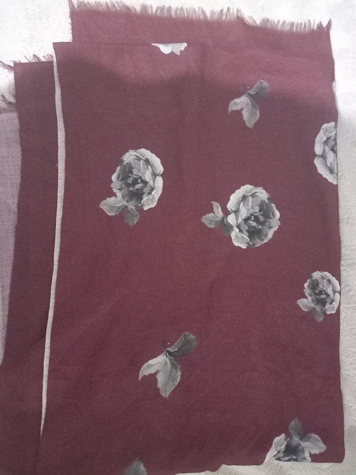 bordo gri cicek desenli şal - Görsel 2