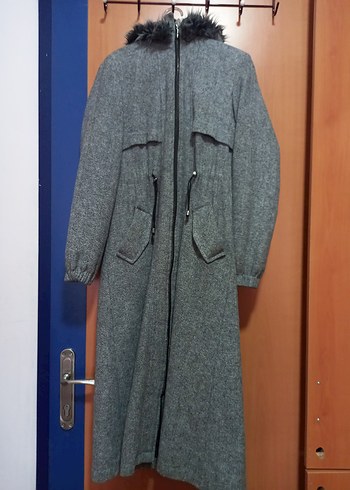 Gri uzun Kaban Fermuarlı - Görsel 2