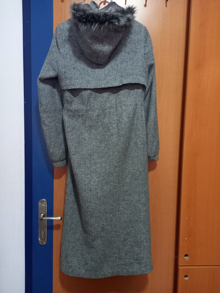Gri uzun Kaban Fermuarlı - Görsel 3