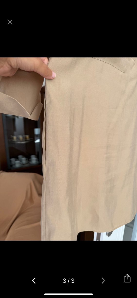 Bej Keten Midi Gömlek Tunik - Görsel 3