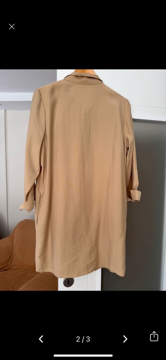 Bej Keten Midi Gömlek Tunik - Görsel 2