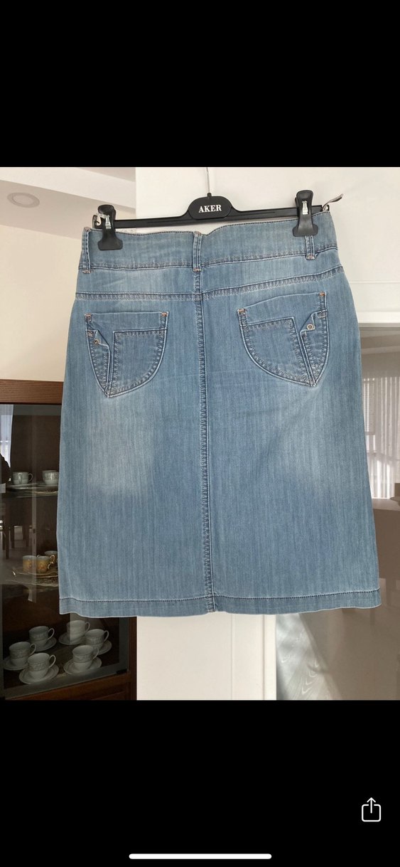 Kadın Mavi Denim Midi Etek - Görsel 2