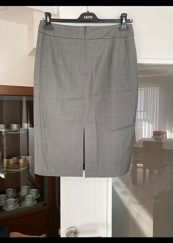 Sıfır Beymen Gri Midi Kalem Etek, Kemerli, Ofis Şıklığı - Görsel 3