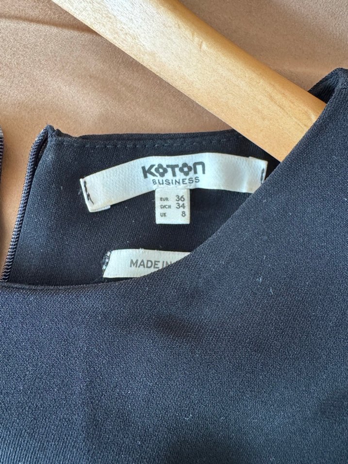 Sıfır Koton Siyah Kısa Kollu Midi Ofis Elbisesi - Görsel 3