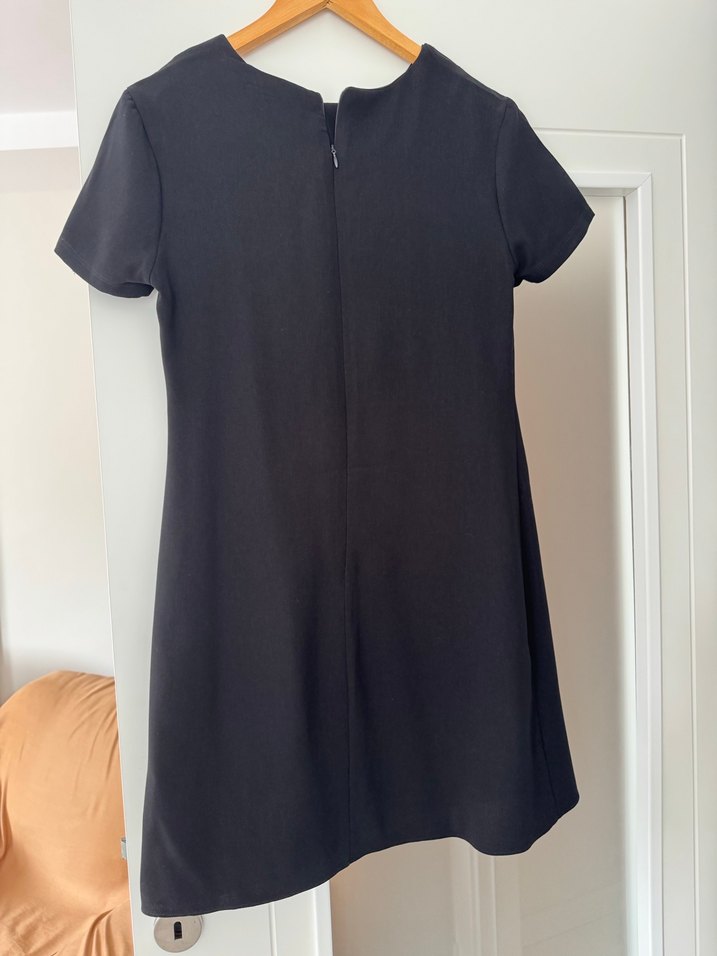 Sıfır Koton Siyah Kısa Kollu Midi Ofis Elbisesi - Görsel 2