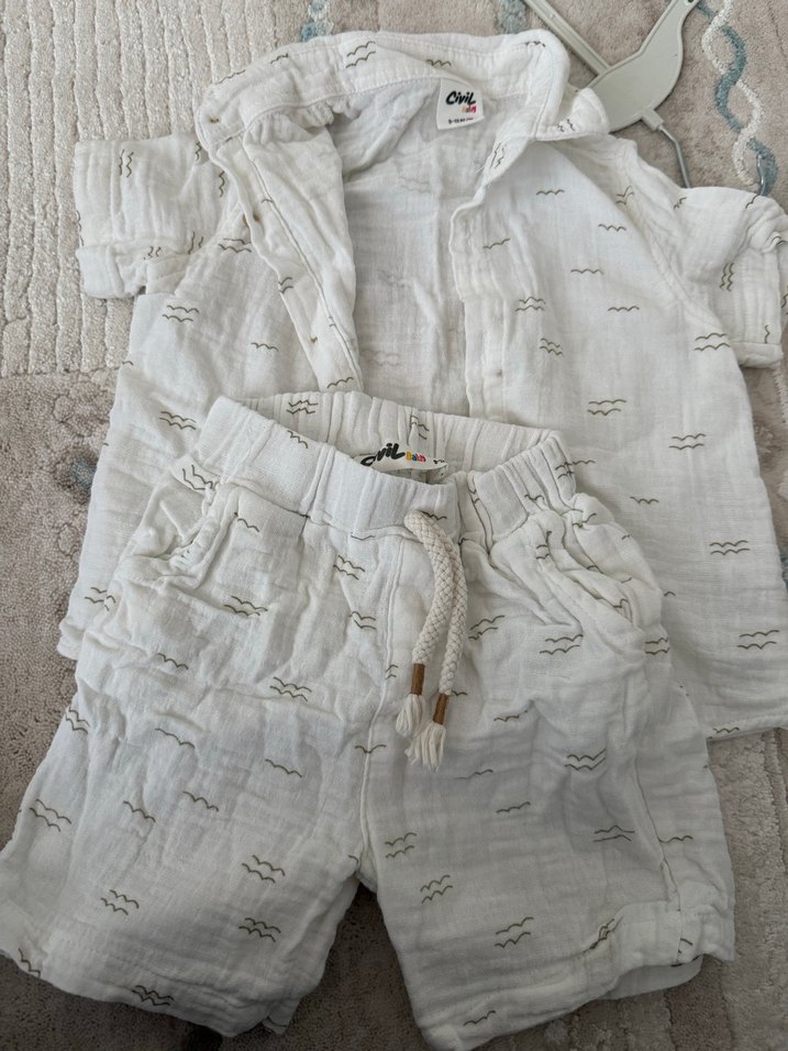 Nakışlı Beyaz Erkek Bebek Keten Takım - Görsel 3
