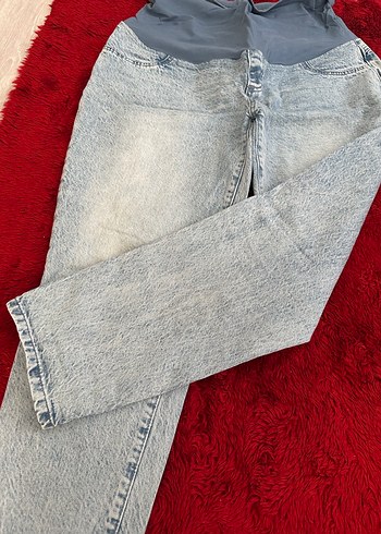 Gri Bağlama Desenli Hamile Kot Pantolon - Görsel 2