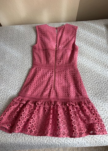 xs Beden pembe Renk Dantel Detaylı Pembe Mini Elbise