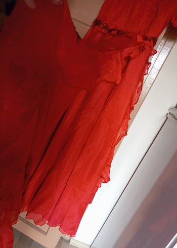 Kırmızı Fırfırlı Uzun nişanlık nostalji - Görsel 3