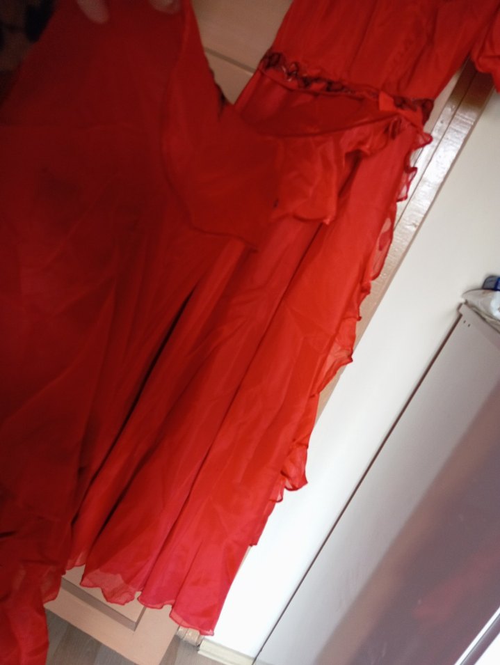 Kırmızı Fırfırlı Uzun nişanlık nostalji - Görsel 3