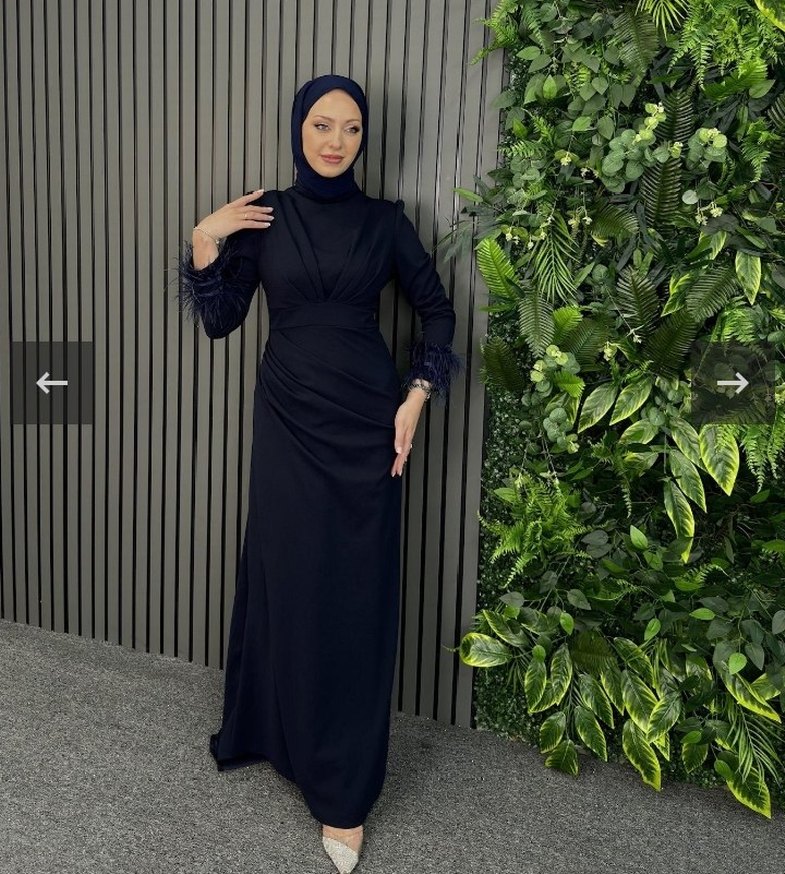 Uzun Kollu Siyah Drapeli Kadın Elbise - Görsel 2