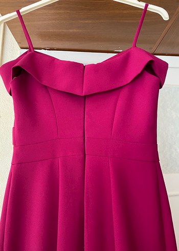 Koyu pembe&Füşya Uzun Straplez Drapeli Kadın Abiye Elbise - Görsel 3