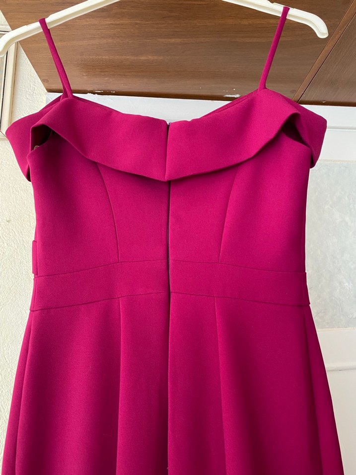 Koyu pembe&Füşya Uzun Straplez Drapeli Kadın Abiye Elbise - Görsel 3