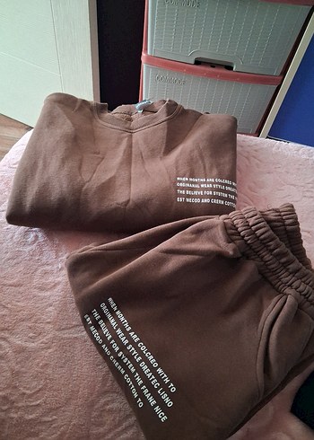 Kızlar için Kahverengi Pamuklu Sweatshirt ve Eşofman