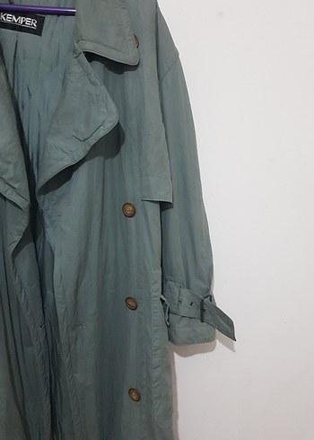 Düğmeli Uzun Yeşil Şardonlu Trençkot - Görsel 2