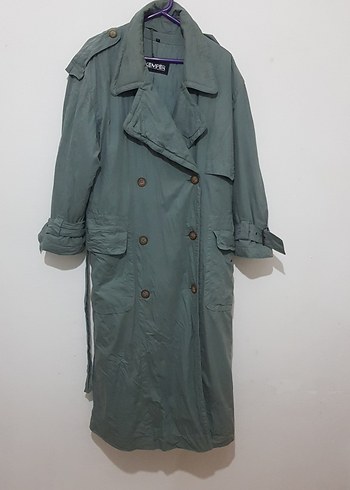 Düğmeli Uzun Yeşil Şardonlu Trençkot - Görsel 6