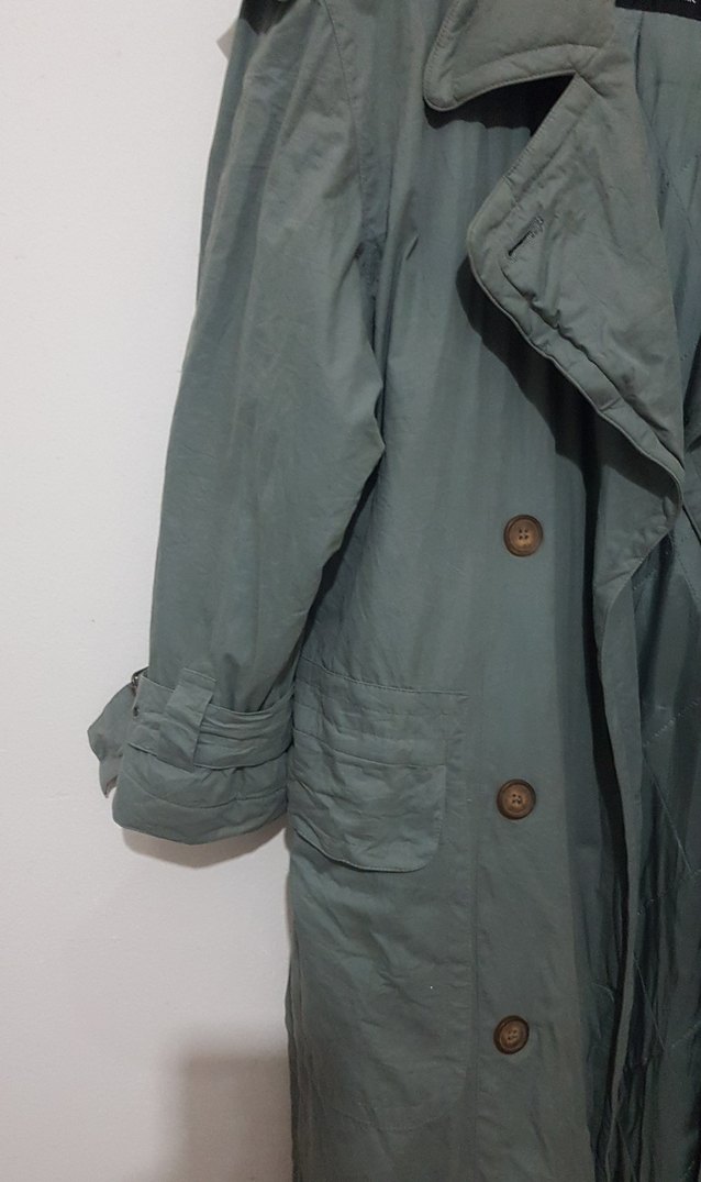 Düğmeli Uzun Yeşil Şardonlu  Trençkot - Görsel 3