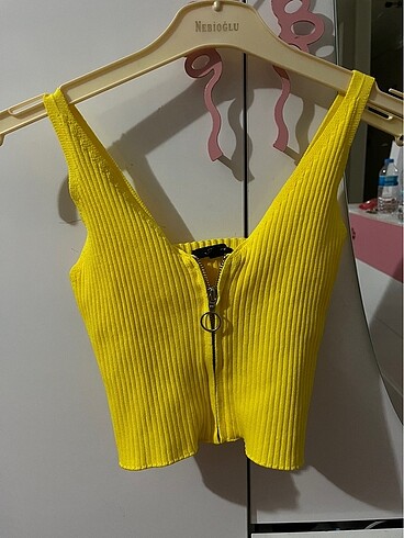 Mango Sarı Fermuar Detaylı Fitilli Crop