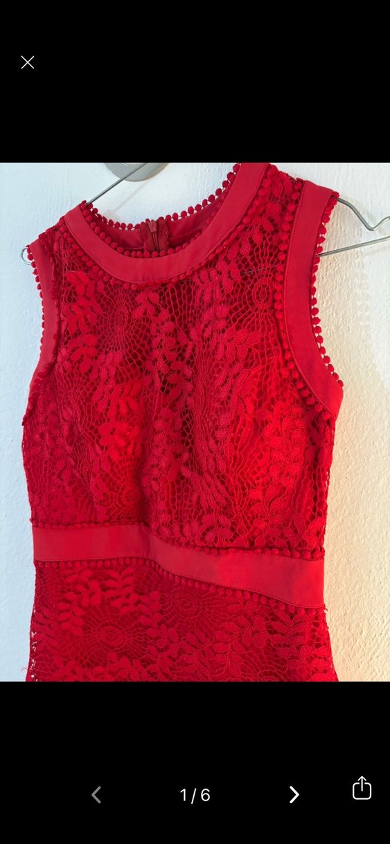 Kırmızı Dantelli Midi Abiye Elbise - Görsel 2