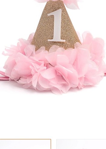 Pembe Nakışlı Fırfırlı Kız Doğum Günü Tacı 1 YAŞ - Görsel 2
