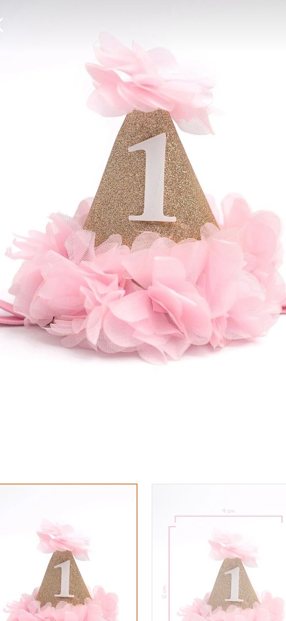 Pembe Nakışlı Fırfırlı Kız Doğum Günü Tacı 1 YAŞ - Görsel 2