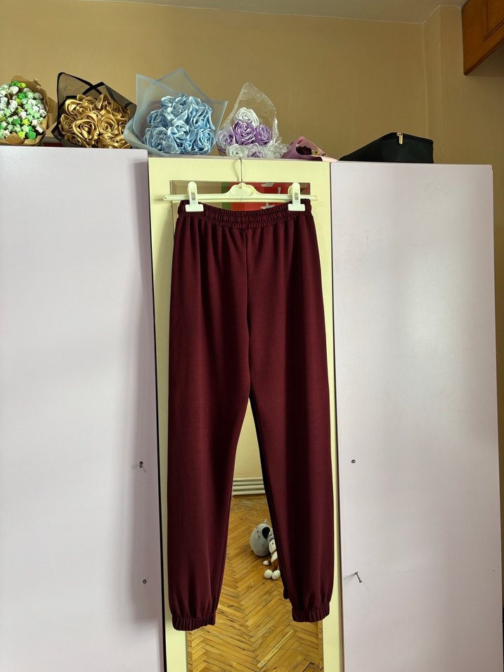 Bordo Rahat Kesim Midi Kadın Eşofman Altı - Görsel 3