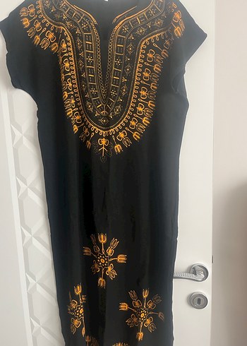 El İşlemeli Siyah Uzun Bohem Elbise - Görsel 2