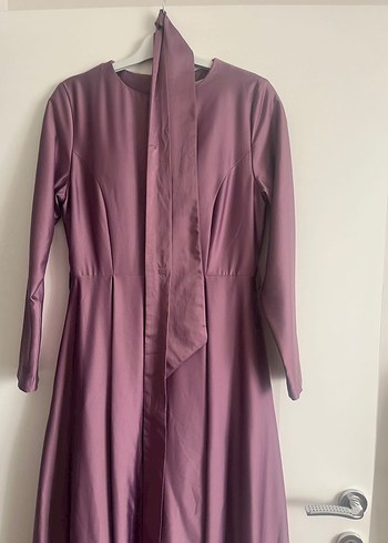 Lila Uzun Kollu Saten Elbise - Görsel 2