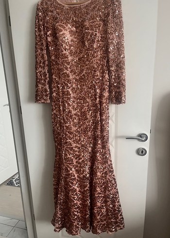 Kahverengi Payetli Uzun Abiye Elbise - Görsel 6
